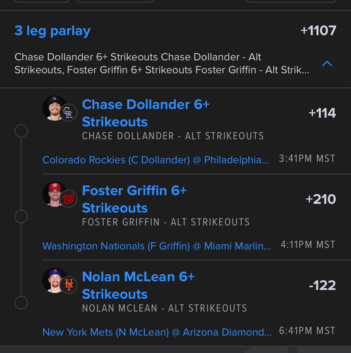 TLANES11's tweet photo. 666 strikeout parlay at +1100 👀 🔥 💰 https://t.co/lkjzm6KOGY