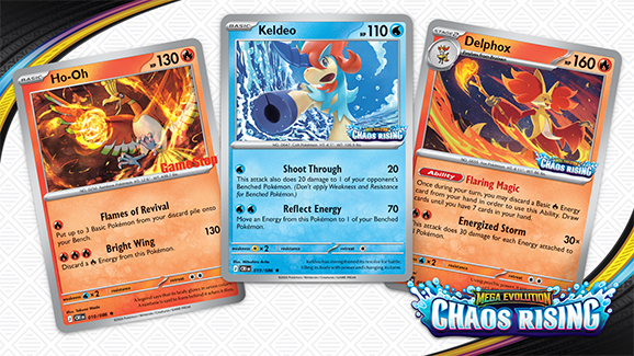 First look at Ho-Oh, Keldeo & Delphox Chaos Rising Promo Cards!   #PokemonTCG Ho-Oh will be at GameStop, Delphox at Best Buy and Keldeo at  Hot Topic, Barnes & Noble and BoxLunch.