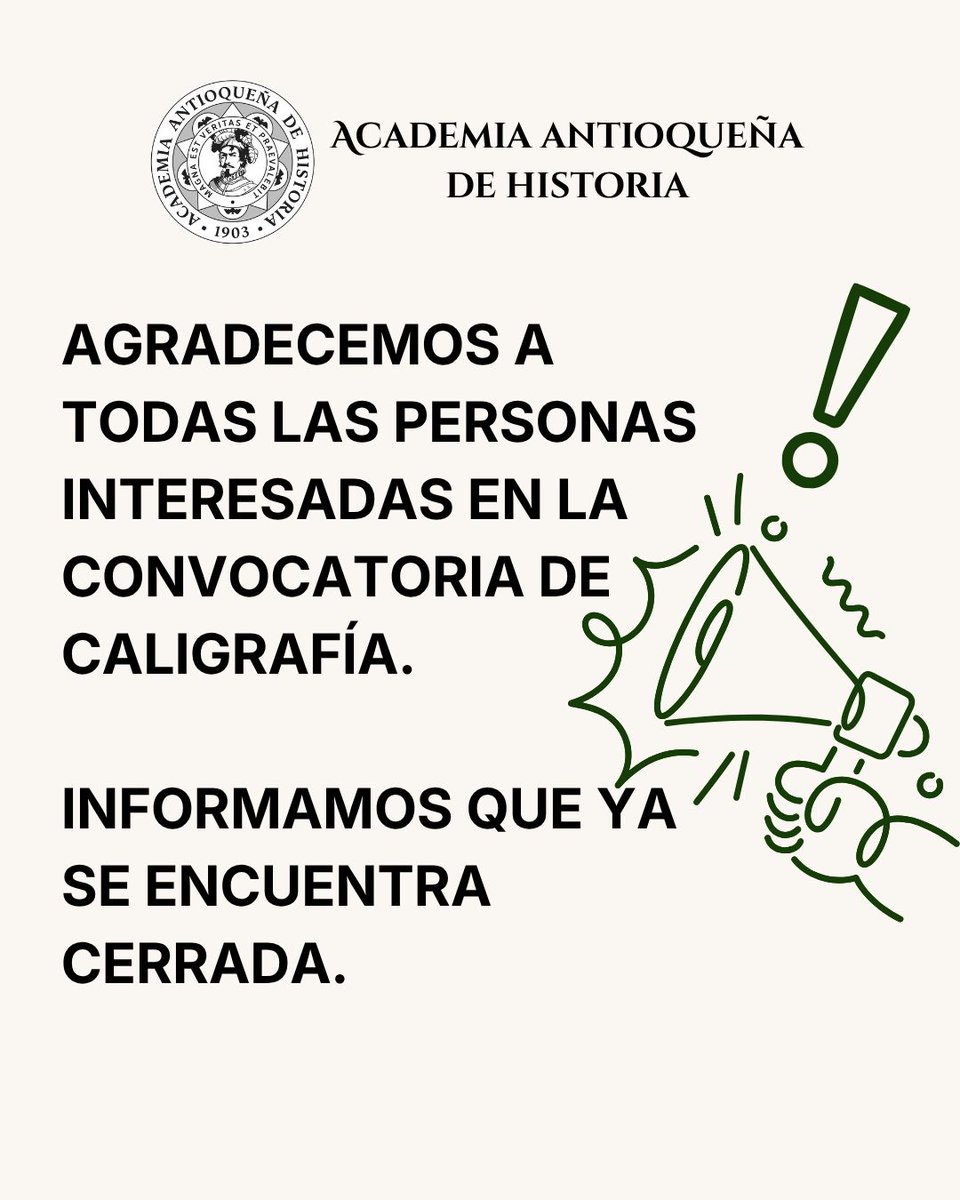 Agradecemos a todas las personas que enviaron sus muestras de caligrafía para participar en el proceso de selección correspondiente.

Informamos que la convocatoria ya se encuentra cerrada, se tendrán en cuenta las muestras recibidas hasta el día 08/05/2026.