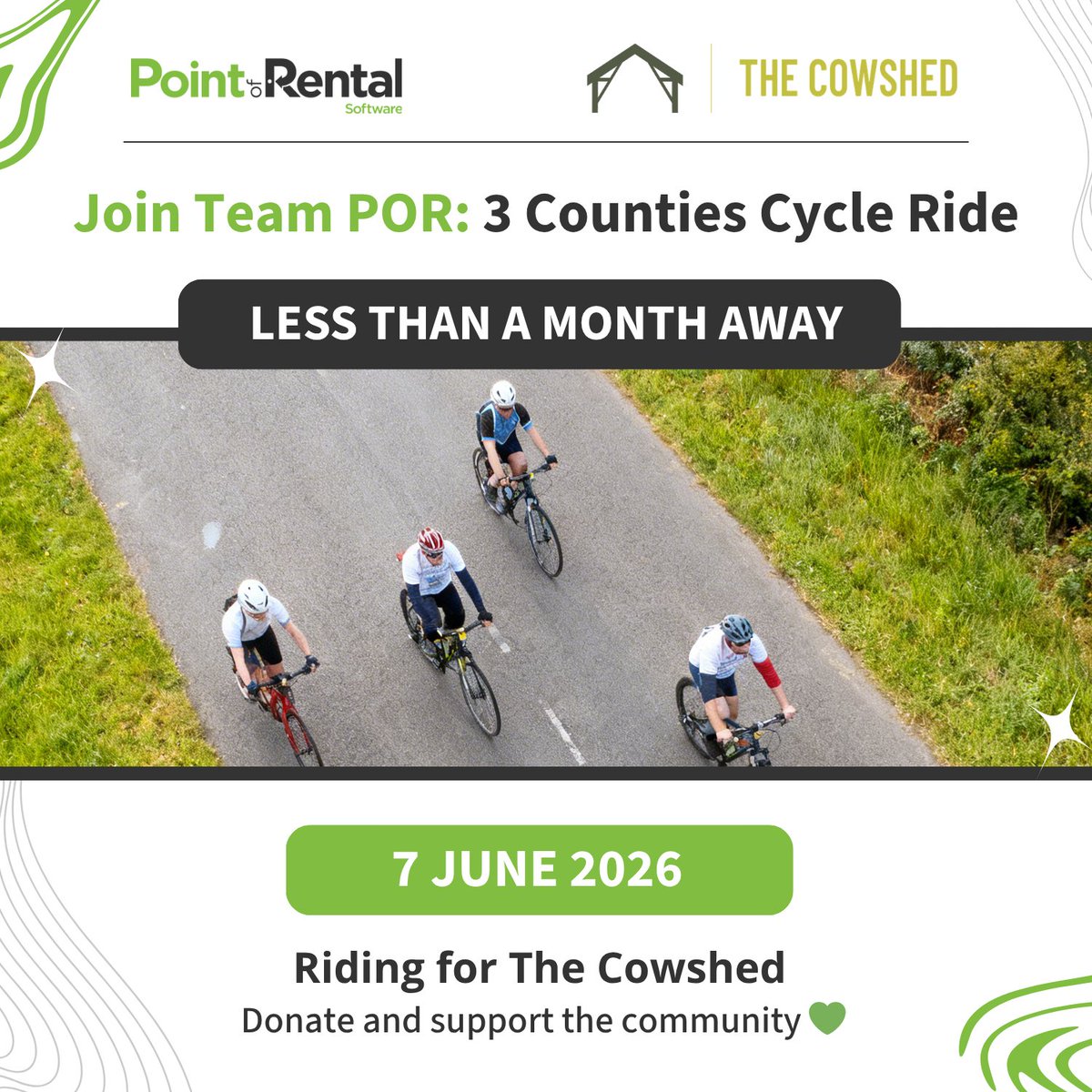 The countdown is on. 🚴‍♂️

Less than one month until Team POR takes on the 3 Counties Cycle Ride in support of The Cowshed. 💚

If you can, please consider supporting the team 👇

justgiving.com/page/jane-luth…

#3CountiesCycleRide #TeamPOR #TheCowshed #GivingBack