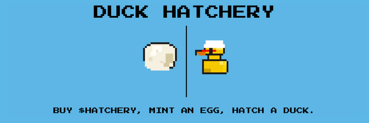 DuckHatchery's tweet photo. The $HATCHERY Farm is running smoothly!

Contract has been renounced: https://t.co/ZCusYbOUcV

Duck Hatchery NFTs on TON blockchain. Buy a token → receive a mystery egg → after 1 hour it hatches into a unique duck with randomized traits. 

Token CA: EQDf-FjDweLyPg_DqfXSXIEmxlt0m43-0T59PBLCAfLBn1pK

TG: https://t.co/wucAxR7Yur
Web: https://t.co/FJ6HvxjigK