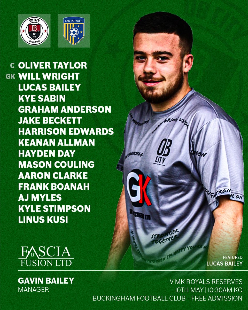 Obcityfc's tweet photo. Here’s your cup final squad for the MK First team sponsored by Fascia Fusion Ltd 

Let’s support the boys and bring home more trophies after the Vets won their league! 🏆⚽️🏆

#billjohnson #miltonkeynes #football #cupfinal #obcity https://t.co/CWDJNvnXWW