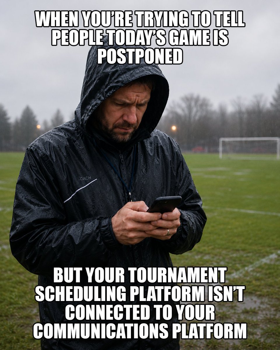 PlayMetrics's tweet photo. Disconnected systems create extra work that nobody asked for. Tournament directors shouldn't have to juggle multiple apps just to communicate one schedule change. https://t.co/Yy86OhqyWy