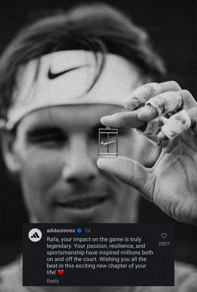 Adidas giving a wholehearted tribute to Rafael Nadal, a Nike-for-life athlete, when he announced his retirement.