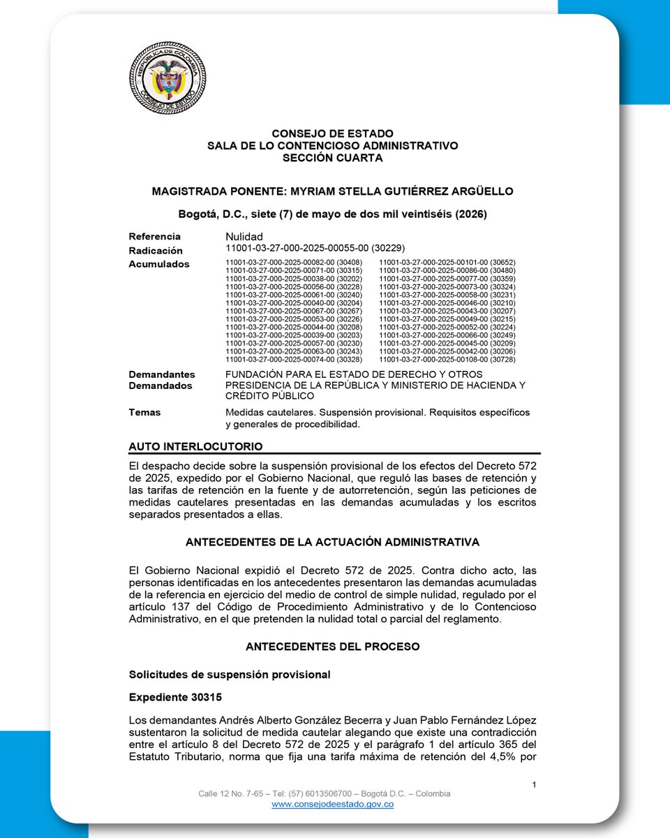 incpcol's tweet photo. 🚨 El Consejo de Estado suspendió provisionalmente el aumento de las tarifas y bases de retención establecido con el Decreto 572 de 2025.

De esta forma se reactivan las tarifas anteriores al 1 de junio de 2025

Ver  documento aquí: https://t.co/PavWXhuwFY https://t.co/0iWWMVyRNg
