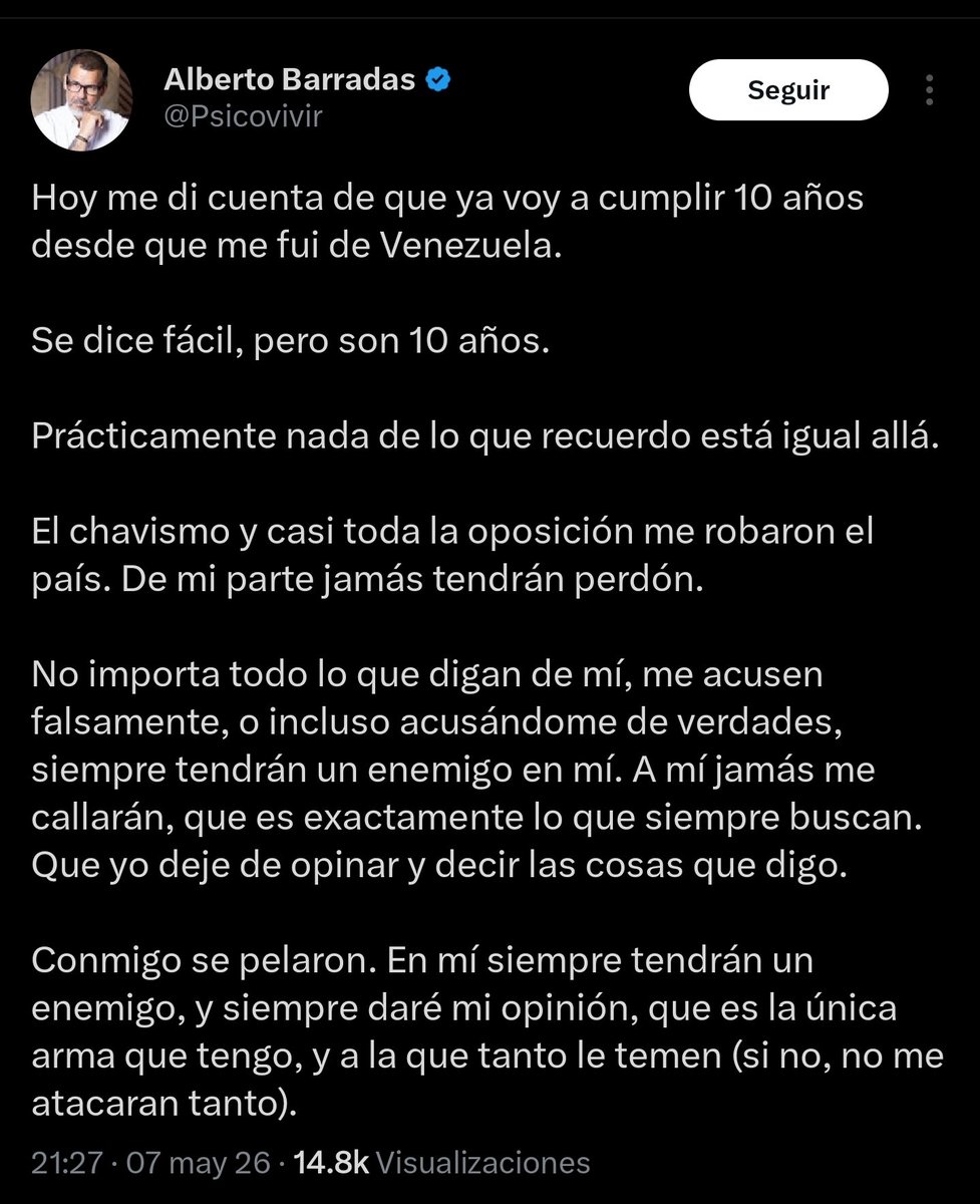 "El chavismo y casi toda la oposición me robaron el país. De mi parte jamás tendrán perdón".

¿Alberto Barradas despertando del coma de la ignorancia y borreguismo?

¿Entendió que apoyar a María Corina es apoyar a la falsa oposición y al chavismo?