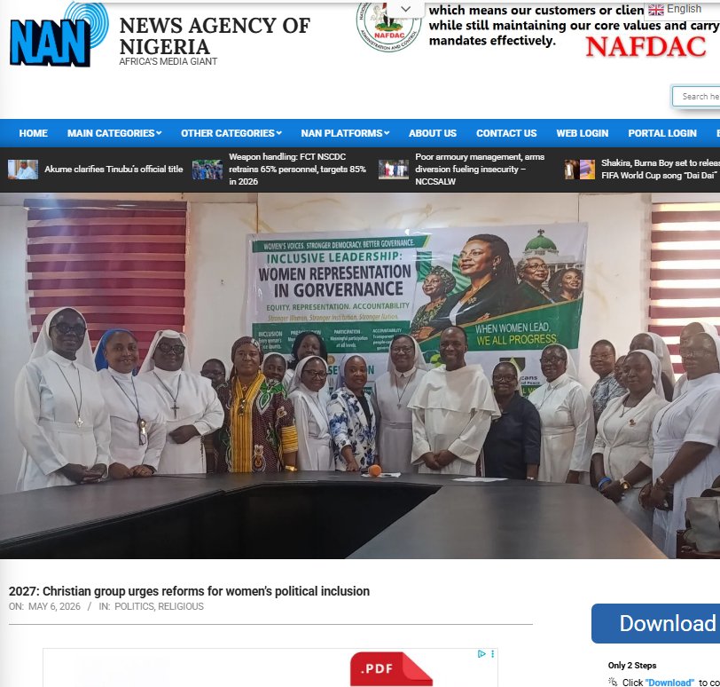 AFJN_DC's tweet photo. @Afjn_nigeria with @AFJN_DC 's Sr. Eucharia Madueke, SNDdeN and Fr. Aniedi Okure, OP were quoted in Emmanuel Oloniruha's "2027: Christian group urges reforms for women’s political inclusion" article in News Agency of Nigeria. Read it here: https://t.co/pgWh1nYcrK https://t.co/83PWY2zVsq