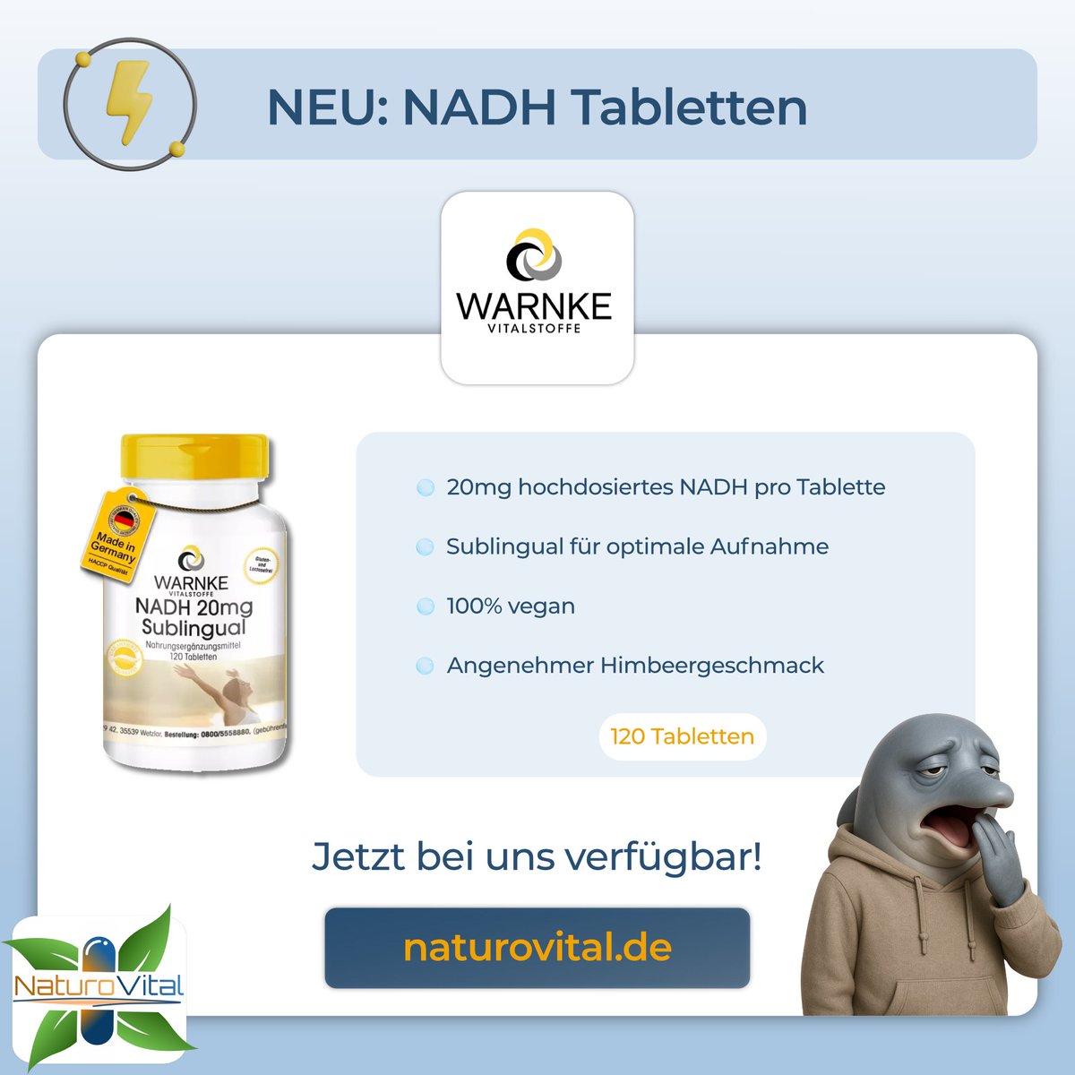 naturo_vital's tweet photo. 🔋 Energie auf Zellebene – Kennst du schon NADH?

NEU bei uns: NADH 20mg Tabletten von Warnke ⚡

🔗 https://t.co/m5HTRcSXrm

#NADH #VitaminB3 #Energie #Mitochondrien #Nahrungsergänzungsmittel #Supplements #Gesundheit #Nahrungsergänzung #Mikronährstoffe #Vegan https://t.co/SjxnpiVCN9