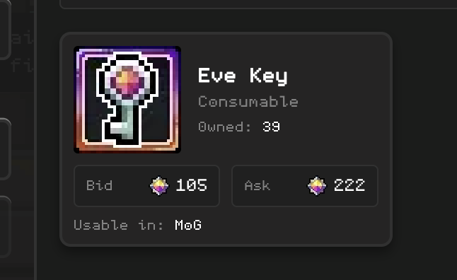 Skarly's tweet photo. just shipped one of our biggest weekly updates yet:

-> In-game marketplace using VALOR. Trade Eve Keys easily in-game NOW.

-> Ringbearer Cache's. A dynamic cache rewarding holders with goodies that they'll need in all upcoming games

-> Energy Items can now be used! A core flow for world. 

This update is particularly exciting because we shipped one of the core components of OCH World (the marketplace) live into prod. 

Currently seeing players PvP and play the marketplace game, while the spread gets tighter and tighter.