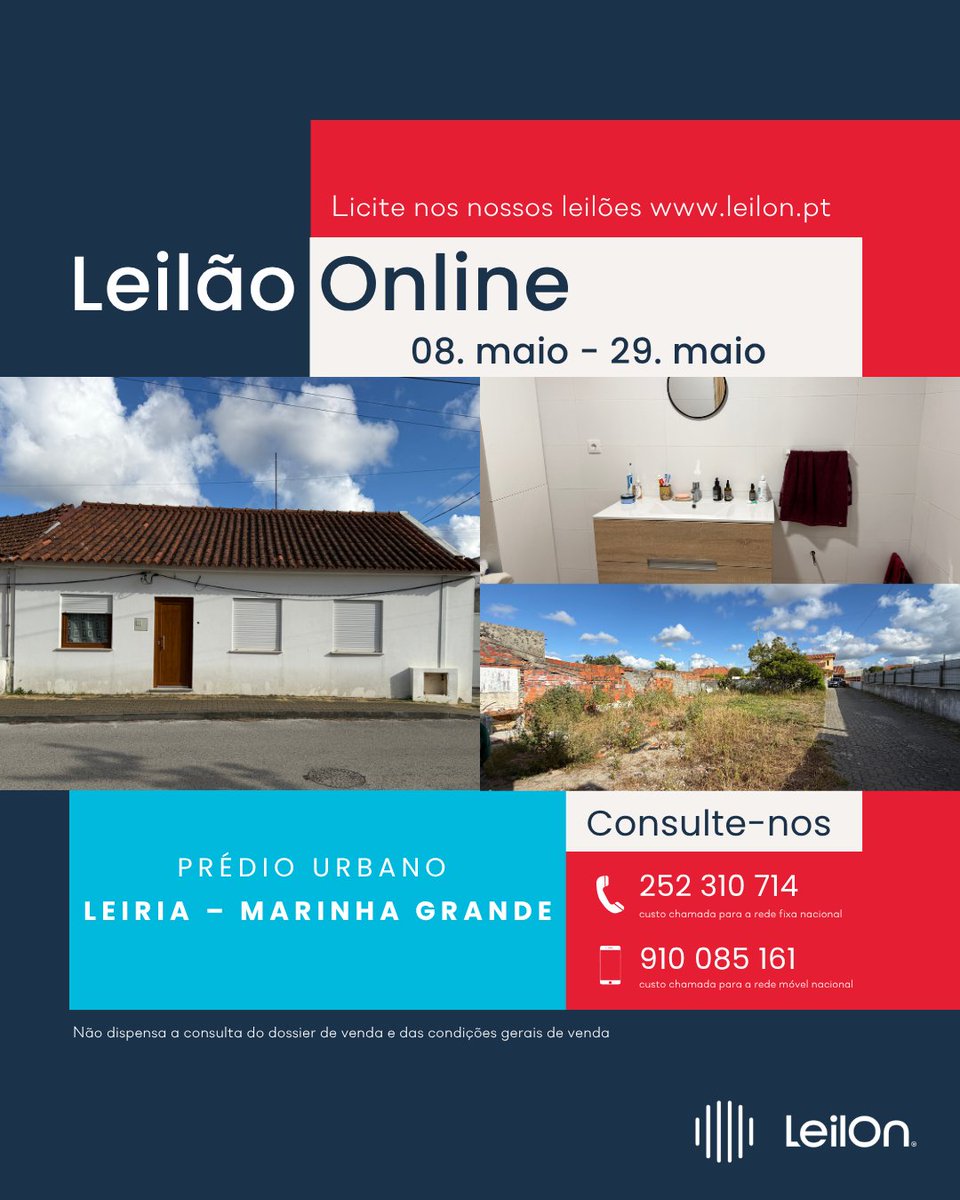 LeilonAtivos's tweet photo. ‼️ LEILÃO ONLINE ‼️

🏠 PRÉDIO URBANO
📍 LEIRIA – MARINHA GRANDE

Licite até 29 de maio — não deixe passar esta oportunidade!
https://t.co/refrJvNR0y

Consulte-nos!
📩 geral@leilon.pt
☎️ 252 310 714 | 910 085 161

🌐 https://t.co/agKLTChEdb https://t.co/tlNvyloN68