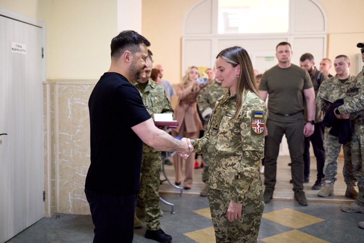 ZelenskyyUa's tweet photo. In Dnipro, I visited our warriors who are undergoing treatment after being wounded. I thanked them for their service to Ukraine, for their strength and resilience, and presented them with state awards.

I also spoke with the hospital medical staff and presented them with the Orders of Danylo Halytskyi and Princess Olga, III class, as well as the medals “For Military Service to Ukraine” and “For Saved Life.” It is thanks to such people that the lives of our defenders are saved every day. I thank them for their daily work and for helping our warriors recover.

I thank everyone who defends Ukraine and who supports our warriors.
