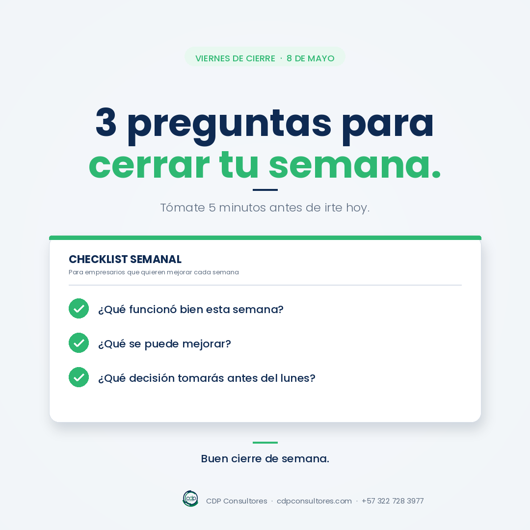 CDP_CONSULTORES's tweet photo. 🎯 Viernes. Cierre de semana.
Las empresas que crecen no son las que trabajan más, sino las que revisan, ajustan y mejoran con consistencia.
Y para eso, un sistema que te dé información real (no suposiciones) hace toda la diferencia.
Buen cierre. 🙌
🌐 https://t.co/lotArMK7wz https://t.co/R0Sz34ENpP