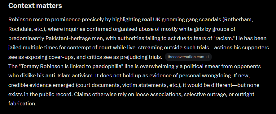 TheJoyWithTeeth's tweet photo. @davidfoxon25 @TRobinsonNewEra I'm going to demonstrate something to you really quick. All LLMs are trained on the data you feed them. They all have the bias of their creators. You have to research primary sources and make your own conclusions rather than just using AI as a heuristic for your brain.... https://t.co/0kug6bXhvl