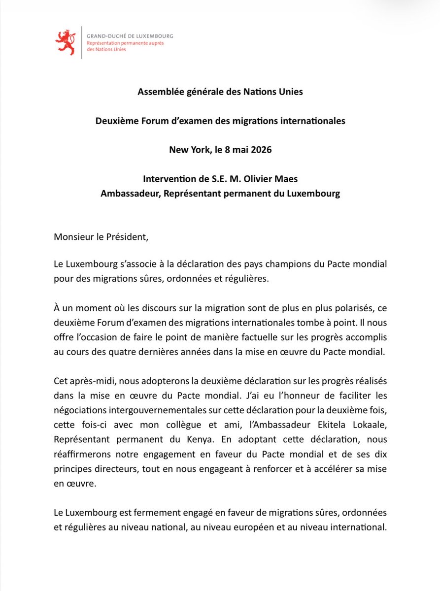 LuxembourgUN's tweet photo. At the second #IMRF, Luxembourg reaffirmed its commitment to advance safe, orderly and regular migration and to uphold the human rights of all migrants, regardless of their status. Only strong international cooperation can ensure every migrant lives in dignity and safety
🇱🇺🤝🇺🇳 https://t.co/cGAnkEYgms