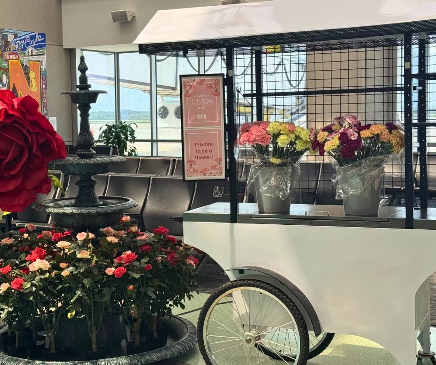 This Mother’s Day weekend at CAK, stop by our complimentary flower cart right outside the TSA checkpoint to take a carnation for yourself or someone special. 💐

Whether it’s a mom, grandmother, mentor, caregiver, or other meaningful mother figure, we’re happy to help share a