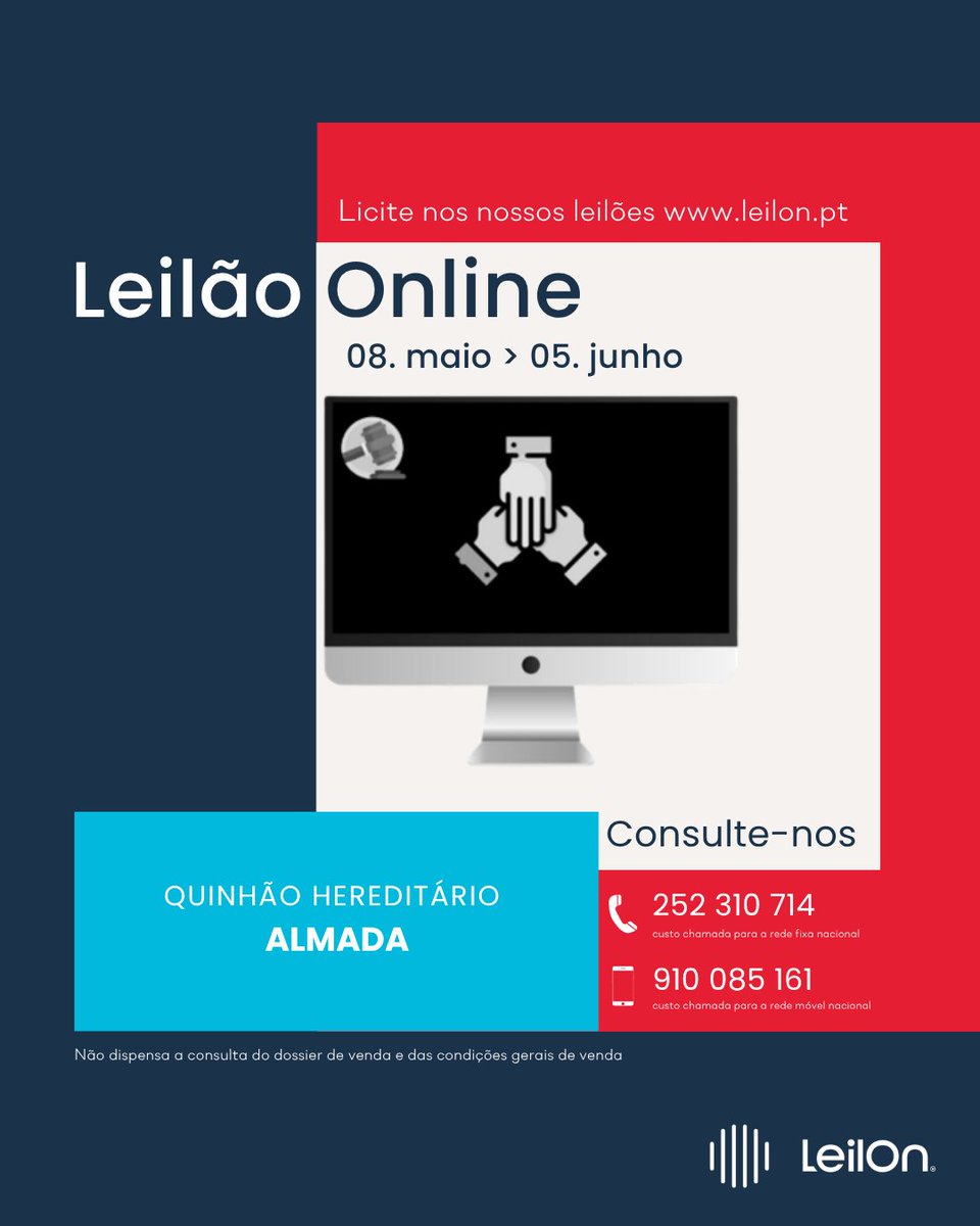 LeilonAtivos's tweet photo. ‼️ LEILÃO ONLINE ‼️

📢 QUINHÃO HEREDITÁRIO
📍 ALMADA

Licite até 5 de junho — não deixe passar esta oportunidade!
https://t.co/tQ9r3YejGZ

Consulte-nos!
📩 geral@leilon.pt
☎️ 252 310 714 | 910 085 161

🌐 https://t.co/agKLTChEdb https://t.co/Jx7NgIspCb