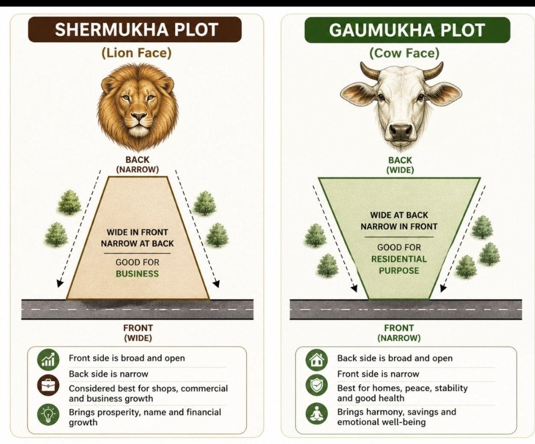 TronRealEstate's tweet photo. 🏡 #Shermukha #plot = wide front, narrow back → great for fame, business & social growth.
🐄 #Gaumukha plot = narrow front, wide back → magnet for #peace, savings & long-term #prosperity.

One attracts the #world. The other builds wealth quietly.
Choose your energy wisely. ✨

#VastuShastra #RealEstate #Prosperity #Wealth #PositiveVibes #HomeEnergy #VastuTips #PropertyInvestment #Spirituality #LuxuryLiving