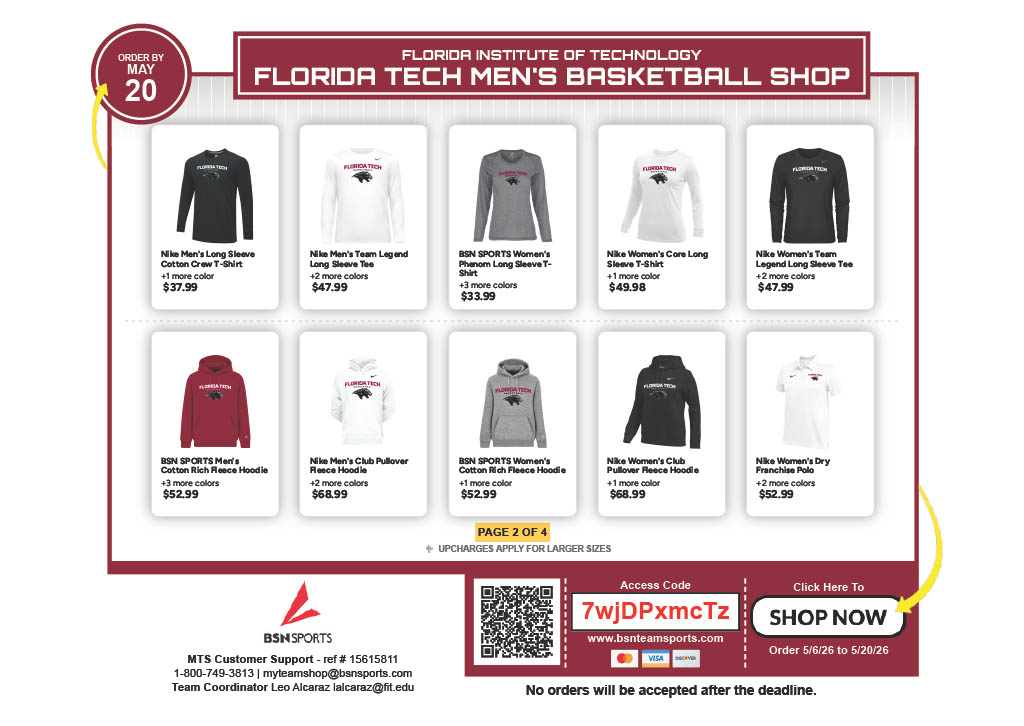 FloridaTechMBB's tweet photo. Florida Tech Men's Basketball Team Store is 𝓛𝓘𝓥𝓔🐾

Shop closes on 5/20⬇️
https://t.co/G5Eak6kKeY

#GoPanthers l #TechBuilt https://t.co/XZQNnvkXYD