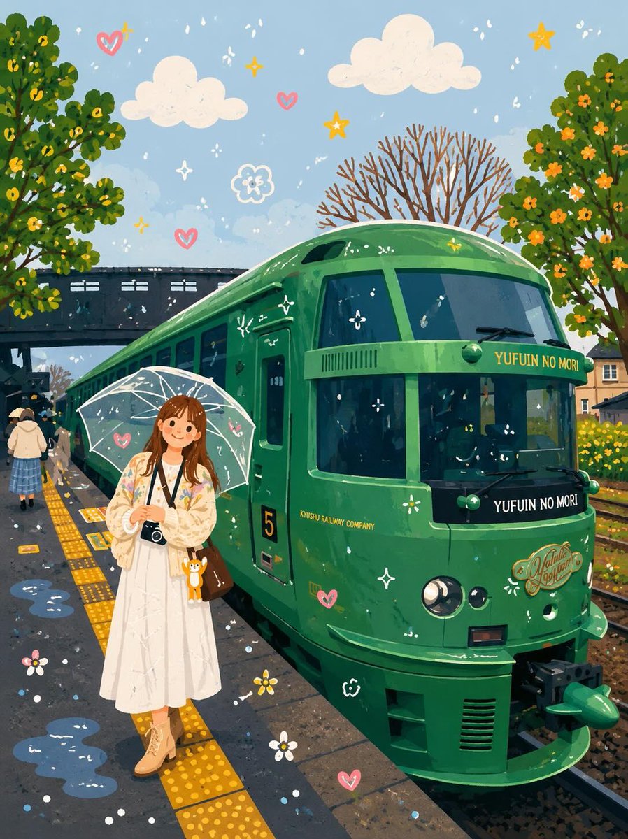 Whimsical Folk Flat Illustration with Doodle Elements