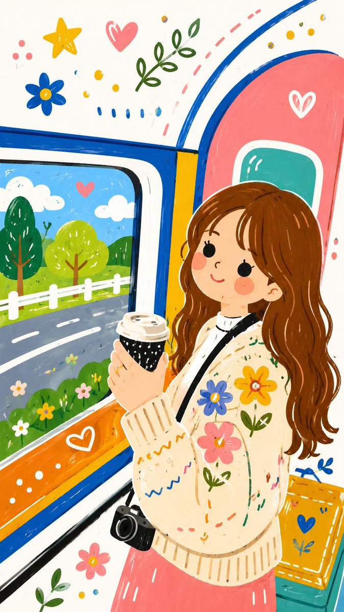 Whimsical Folk Flat Illustration with Doodle Elements