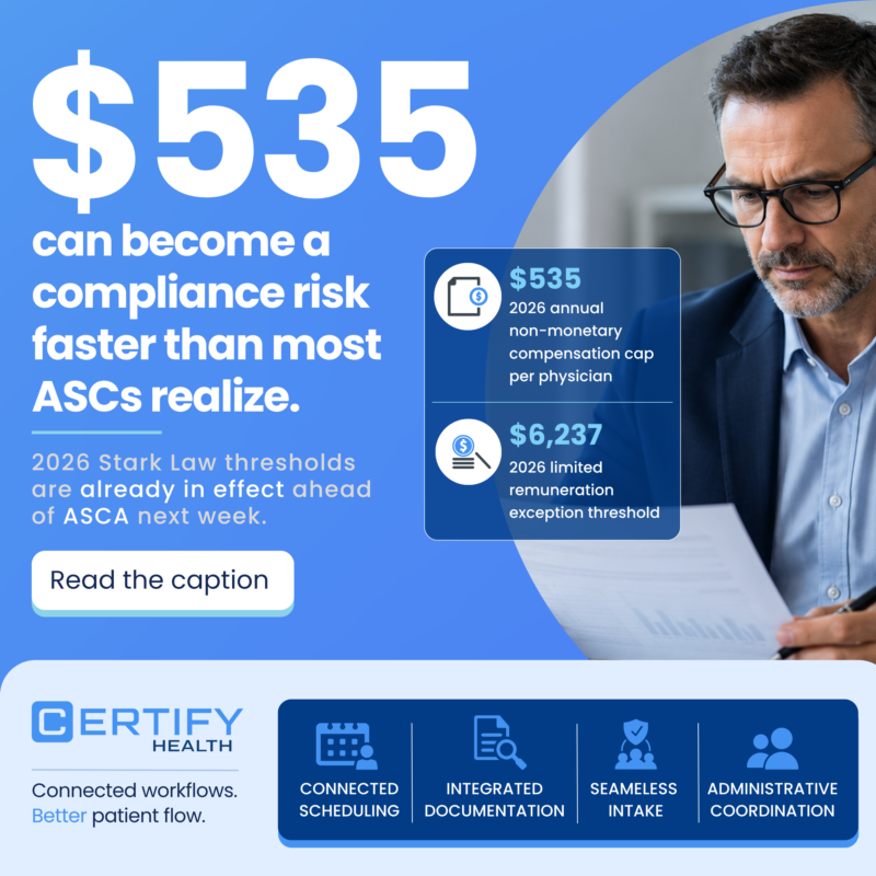 CertifyHealth's tweet photo. $535 and $6,237. 

Two Stark Law numbers ASC physician-owners should know before ASCA. 

Our latest blog breaks down the updated 2026 thresholds and common ASC compliance gaps: 
https://t.co/MICVcKX9zy

#ASC #ASCA2026 https://t.co/fSxwma9O2d