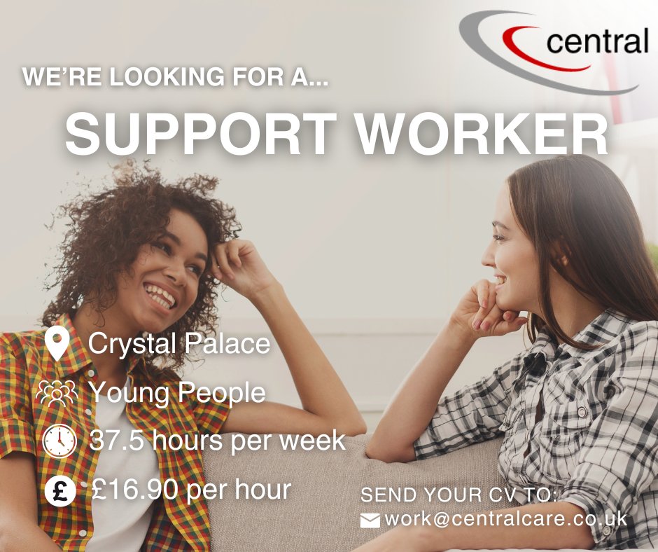 centralcares's tweet photo. We’re hiring! Support Worker in Crystal Palace|£16.90/hr|37.5 /week| Temp-Perm | Support vulnerable young people on their path to independence.

🚨Apply now: work@centralcare.co.uk
🔗More info: https://t.co/pEaYVi1ndz https://t.co/PpS3G2DmGR