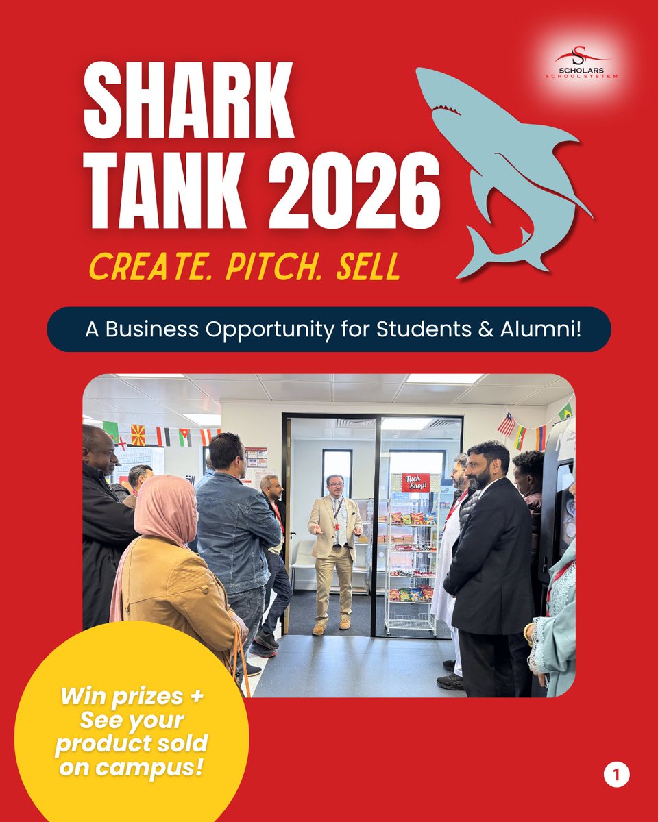 ScholarsSystem's tweet photo. Got a business idea? Now’s your chance to turn it into something real. 💡

Introducing the Scholars School System Shark Tank 2026 — an opportunity for our Business students and alumni to create, pitch and sell a product on campus.

From hoodies and mugs to stationery, sportswear or something completely original, the challenge is simple:
✔ Spot a demand
✔ Design your product
✔ Cost it
✔ Price it
✔ Pitch it to our Shark Tank judges in June

Winning products will be sold in our campus tuck shops, with profits going towards charity and growing the student business initiative. 👏

Speak to your Business lecturers for more details and start building your idea. 🚀
.
.
.
.
#ScholarsSchoolSystem #EducationForAll #LeedsTrinity #LeedsTrinityUniversity #OfficeForStudents #WideningParticipation #MatureStudent #HigherEducationMatters #SharkTank #TuckShop #Entrepreneurs #BusinessIdea