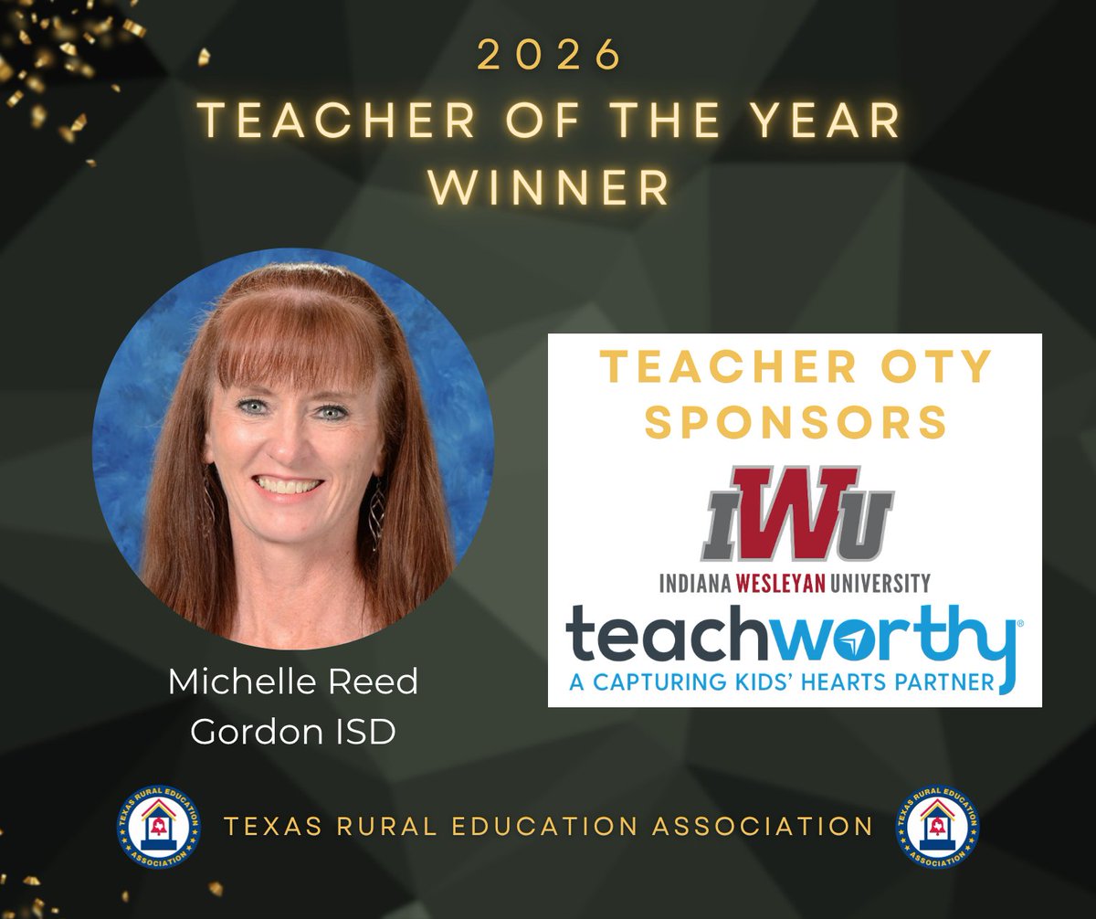 TxREA_'s tweet photo. 📣 Congratulations to Michelle Reed of Gordon ISD, recipient of the 2026 TREA Teacher of the Year Award! 🏆

This prestigious honor recognizes outstanding dedication, leadership, and commitment to student success in rural education. Michelle Reed’s passion for teaching and meaningful impact on her students and school community exemplify the excellence found in rural Texas schools.

Michelle will be recognized during the TREA OTY Awards Luncheon on Tuesday, June 16, at the 2026 TREA Annual Conference at the Kalahari Resort & Convention Center in Round Rock, where she will also serve as the keynote speaker.

Please join us in celebrating Michelle Reed and all 2026 OTY finalists for their incredible service and commitment to students across Texas. 🌟

#WhereRuralMatters #TREA #RuralEducation