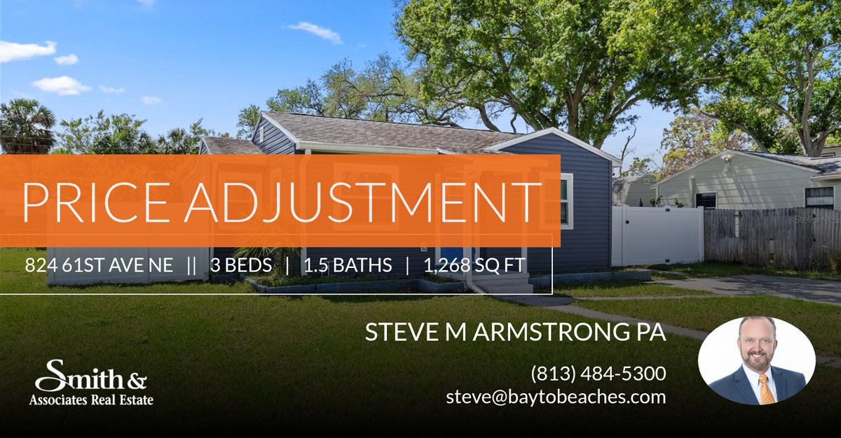 Tampasteve's tweet photo. 📍 Price Adjustment 📍 This recently reduced home at 824 61st Ave Ne in St Petersburg won't last long, so, don't wait to set up a showing! Reach out here or at (813) 484-5300 for more information!

Steve M. Armstrong PA
Smith &amp; Ass... https://t.co/sxU8KSC7oo https://t.co/jU9zFYExyA