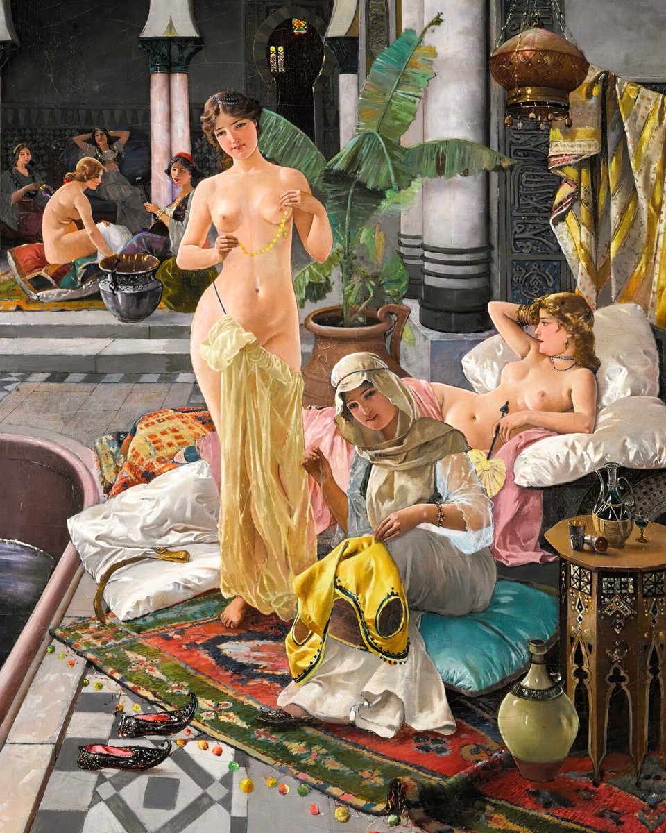 "The Persian Bath" 
By Blas Olleros y Quintana.  (1851-1919) 🖌️🌹
Spanish painter.