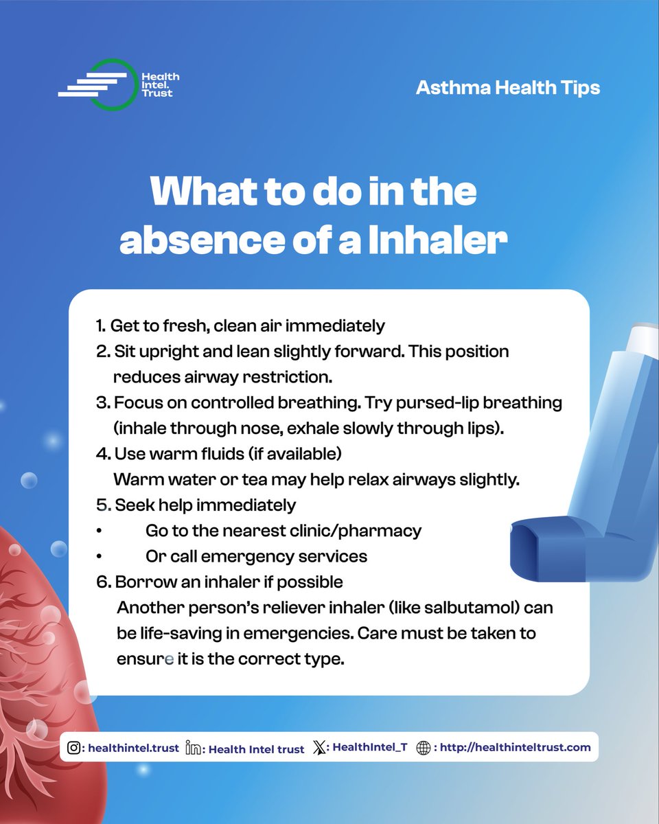 HealthIntel_T's tweet photo. We are dedicated to ensuring that every individual is equipped with actionable health knowledge. During a respiratory crisis, staying calm and following the right steps is critical.

Preparation is our best tool against health emergencies.

#AsthmaSupport #HealthIntelTrust https://t.co/9BE3XVnKnV