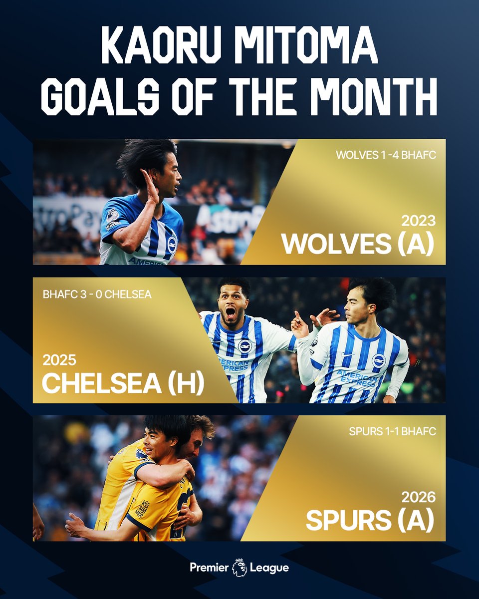 OfficialBHAFC's tweet photo. Kaoru's three #PL Goal of the Month winners! 🇯🇵💫 https://t.co/qoxr0nbxQa