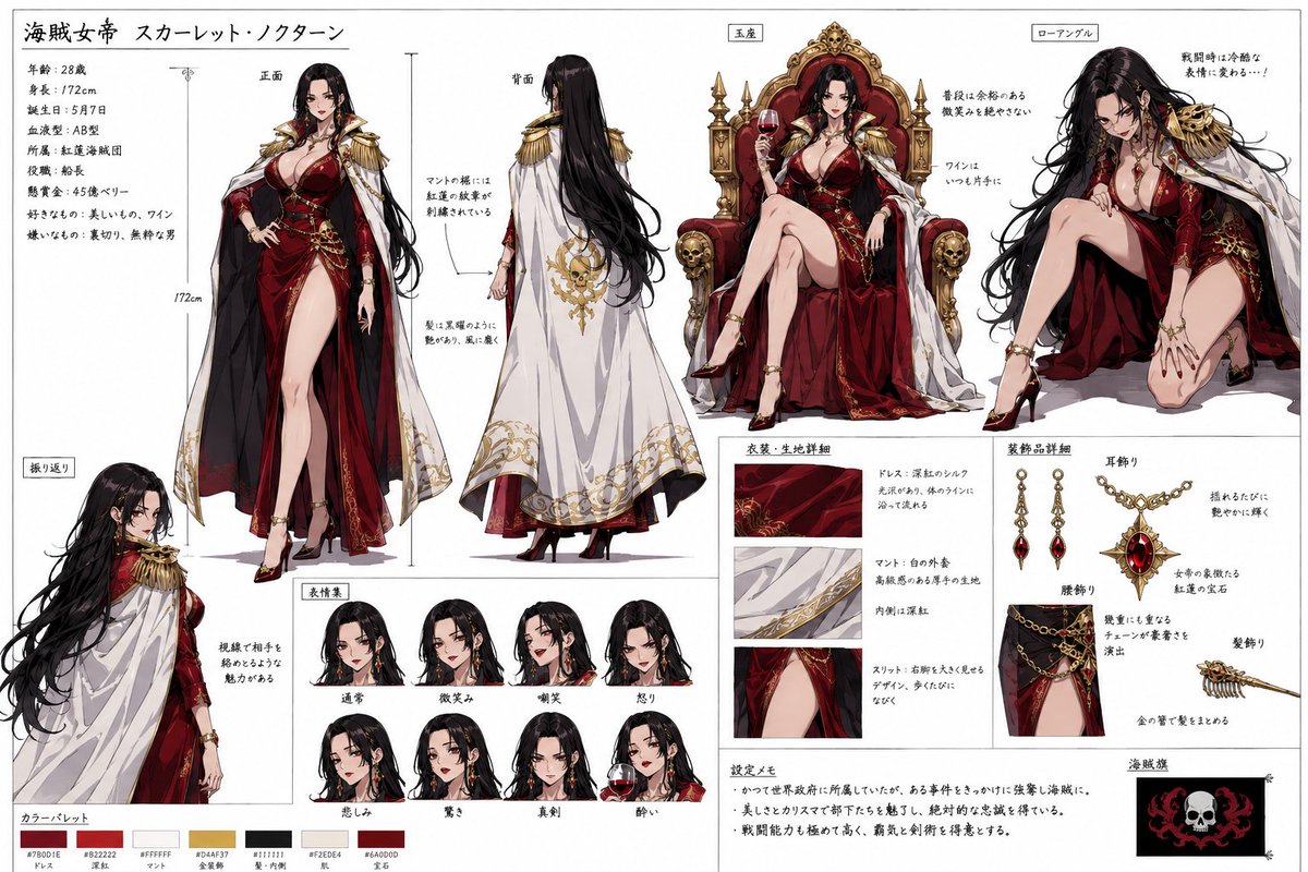 Anime Character Sheet: Seductive Pirate Empress