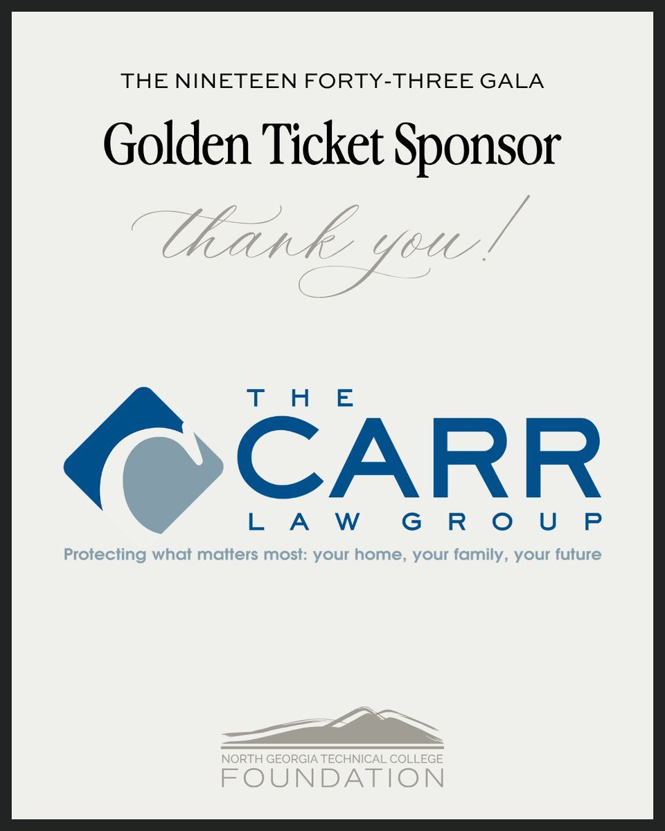 ngtc's tweet photo. Thank you to the Carr Law Group for being this year's Golden Ticket sponsor! We greatly appreciate your contribution and support of NGTC students! https://t.co/1BJ6mKwkQX