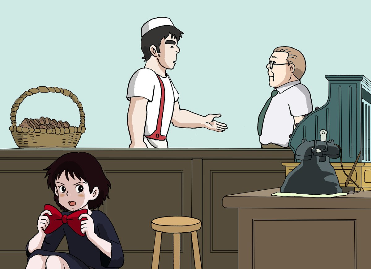 話すのが苦手なフクオさんの代わりに声のみの接客をする魔女のキキ
#魔女の宅急便