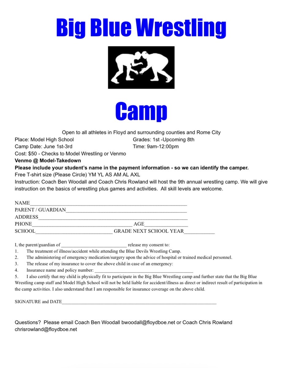 ModelHSAthletic's tweet photo. Summer camps are listed here. We hope that you will attend our football, basketball, wrestling, and volleyball camps! https://t.co/6rWyrTGeYW