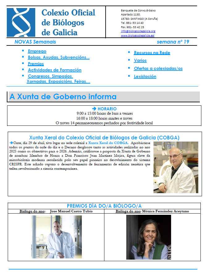 COBGalicia's tweet photo. Info colexiados/as: Novas Semanal. Importante!
#EMPREGO
-#OEP #Galicia #Ministerio #FuncionPublica
-#Consultor/a #Medioambiente y #Calidad #auditorias
-#Quimicoanalista
-#Embriologo/a #Clinico/a
-#Asistenciatecnica #cofradiapescadores
...
Boa fin de seman #biologos #biologas https://t.co/W9ORuhZg2F