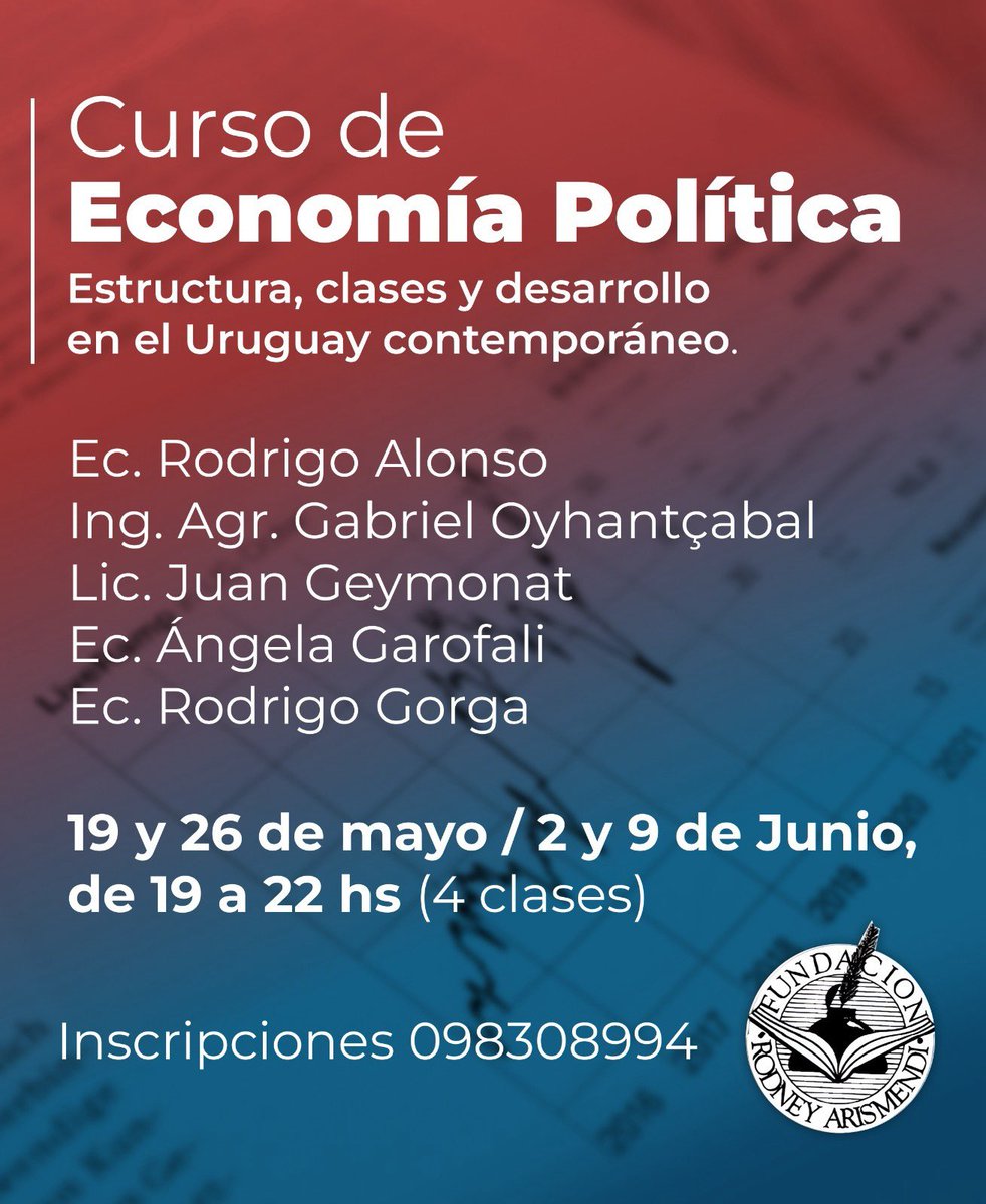 Alonso3R2's tweet photo. 🎓 Arranca el Curso de Economía Política: estructura, clases y desarrollo en el Uruguay contemporáneo. Aún podés inscribirte. https://t.co/fCt4gesXEM