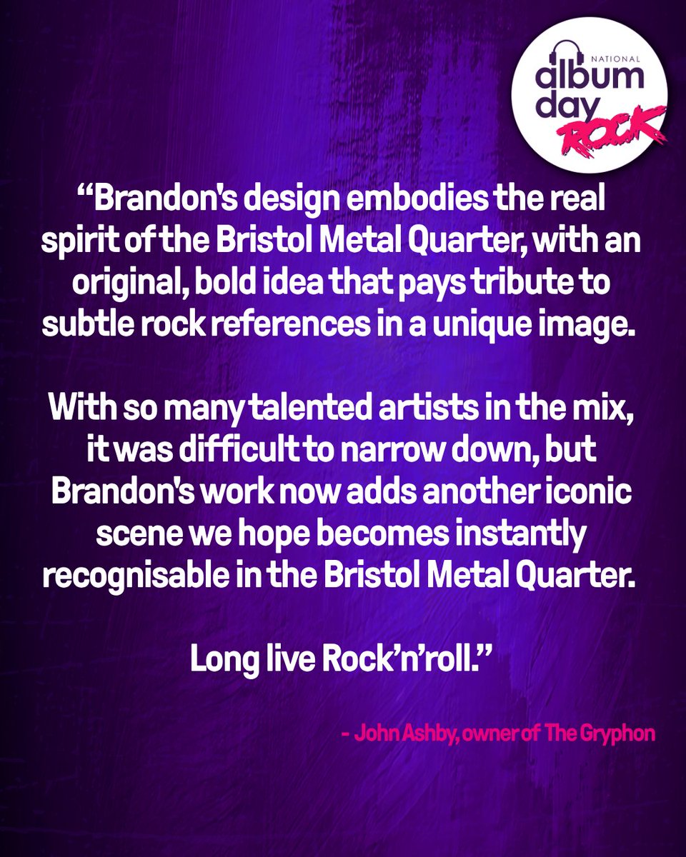 AlbumDayUK's tweet photo. Brandon Burch’s (Hacksaw) etching-inspired design has been brought to full scale in partnership with Black City Records. The final piece, painted by artist Seán Whelan, will be available for music lovers to view  for many years to come in the heart of Bristol’s Metal Quarter. https://t.co/PXRL7srPK9