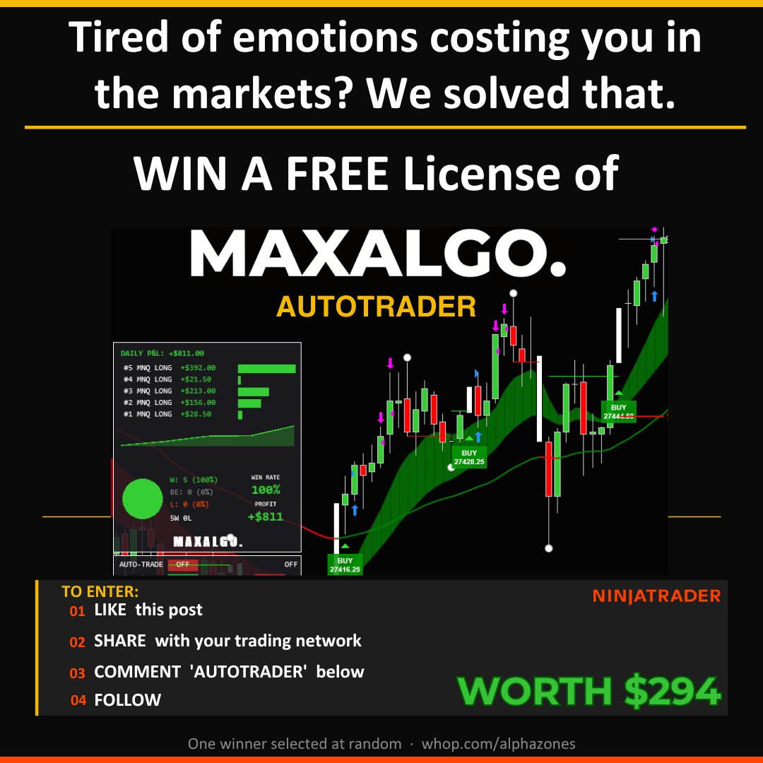 🚨 GIVEAWAY TIME 🚨

We’re giving away a FREE license to the MaxAlgo NinjaTrader AutoTrader.

If you’re tired of:
❌ Emotional trading
❌ Overtrading
❌ Missing entries
❌ Closing trades too early
❌ Staring at charts all day…
This is for you.
To enter:
1️⃣ LIKE this post
2️⃣