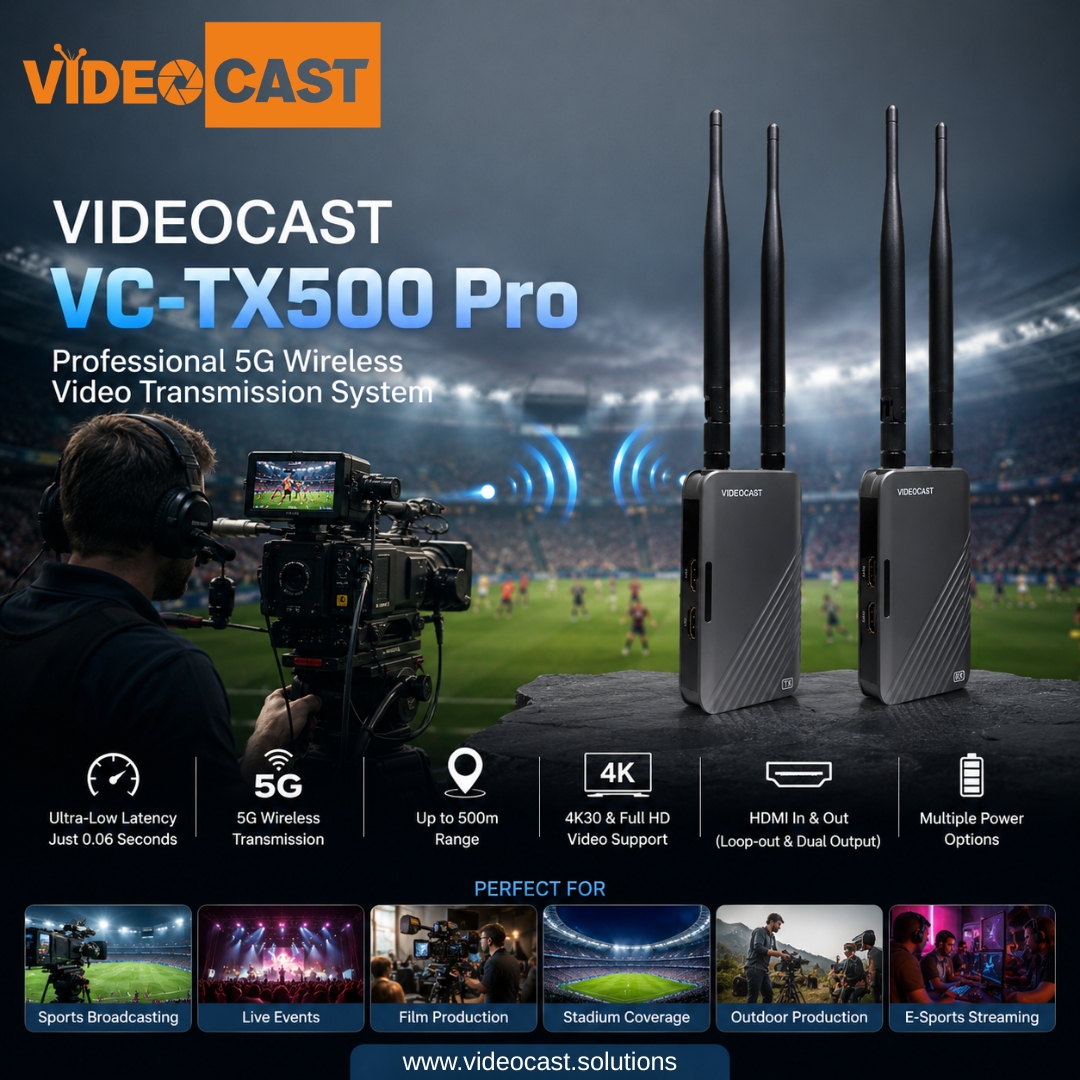 VIDEOCAST_TECH's tweet photo. Go wireless. Go professional. 🎥

The VIDEOCAST VC-TX500 Pro delivers ultra-low latency wireless video transmission with crystal-clear 4K support and up to 500m range — built for live sports, events, film production &amp; e-sports streaming.✅ 0.06s Ultra-Low Latency https://t.co/RounptZ7ij