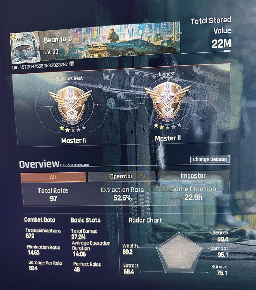 TheTrueBeeMan's tweet photo. @ThereGoesBean @Realenzozhang @ArenaBreakoutPC This you? Someone with 22hrs and less than 1k elims..not talking shit, if this is you then you don’t have a say in anything lol https://t.co/BPdF0YfO4A