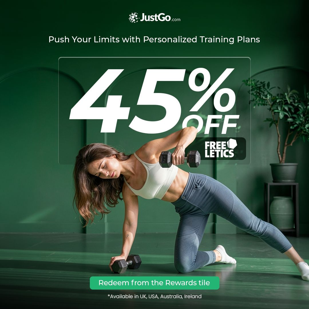 JustGoTechLtd's tweet photo. As you head into the weekend, make sure to crush your fitness goals with 45% off @Freeletics. Get the best deals in sports, fitness and lifestyle on JustGo Rewards!

Manage your sports community with JustGo: https://t.co/0wLaxGeW7X https://t.co/Wy68NfieJI