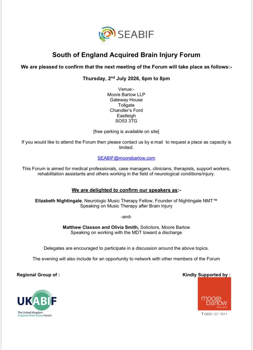 seabif's tweet photo. We are delighted to share details for the next meeting of the Forum:-

@UKABIF #braininjury @MBinjury #UKABIF #SEABIF https://t.co/bOQdWCdeqW