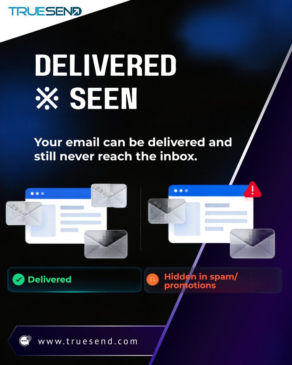truesend's tweet photo. Delivered ≠ Seen.

A strong delivery rate means nothing if your emails land in Promotions or Spam.

Inbox placement is the metric that actually impacts engagement.

#EmailMarketing #Deliverability #InboxPlacement #TrueSend https://t.co/EAScGTRhDj