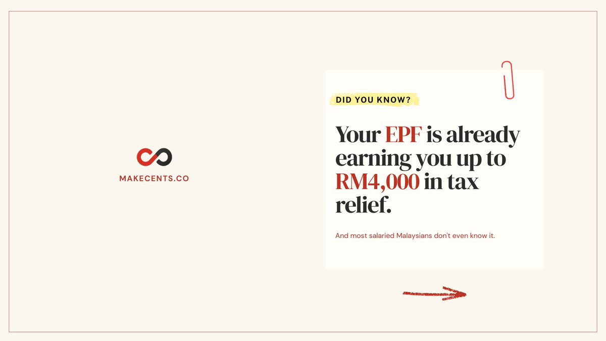 makecentsdotco's tweet photo. FACTS: Your EPF contribution is already a tax relief.
- up to RM4,000 per year.

Most salaried malaysians don't know this when they file.

4 days left. check your Form BE.
MakeCents is here for you - https://t.co/oPFadHiI8T
 #LHDN #CukaiMalaysia https://t.co/7osIr1qSLW