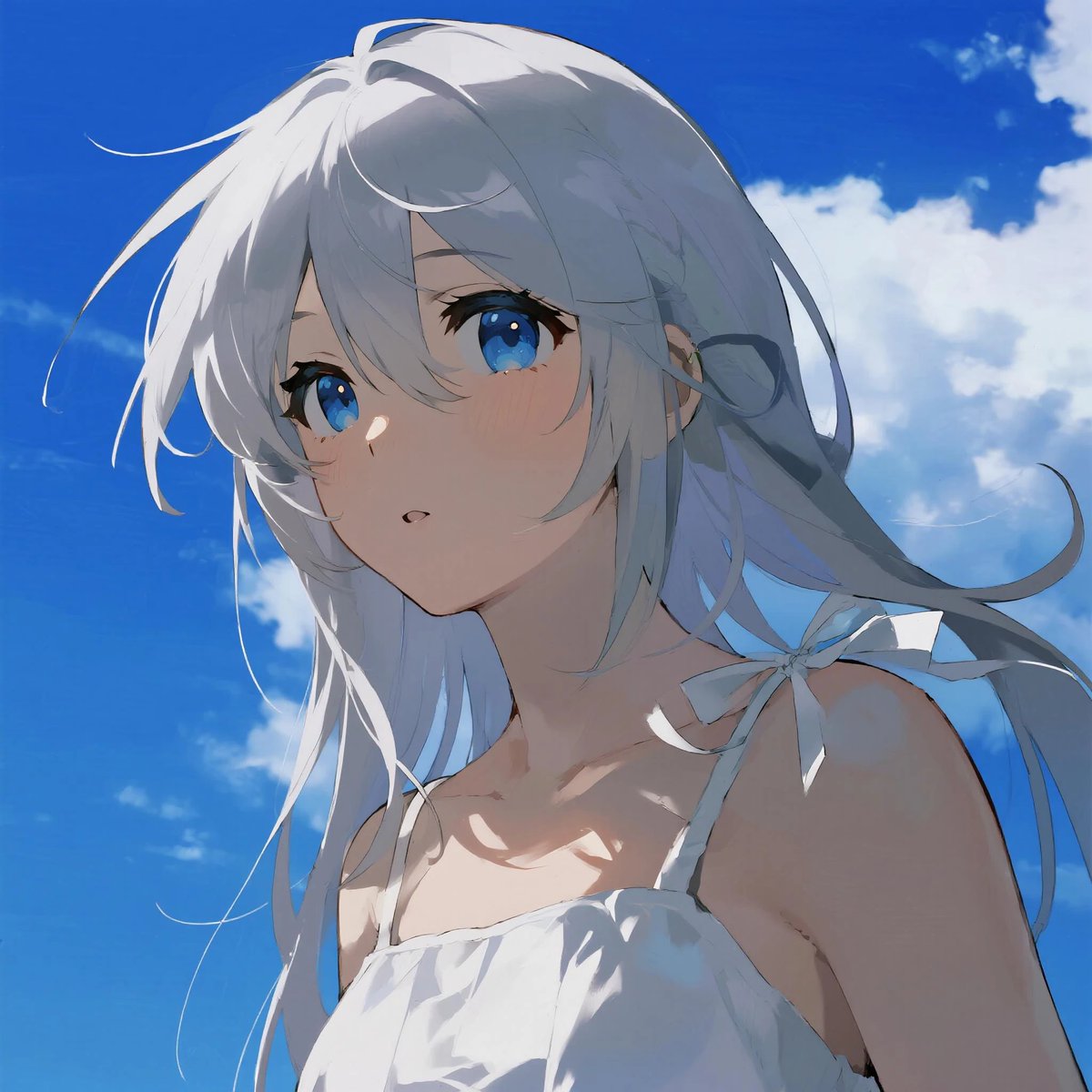 Prompts: clear blue sky, manga style, ((no text)), simple, flat
