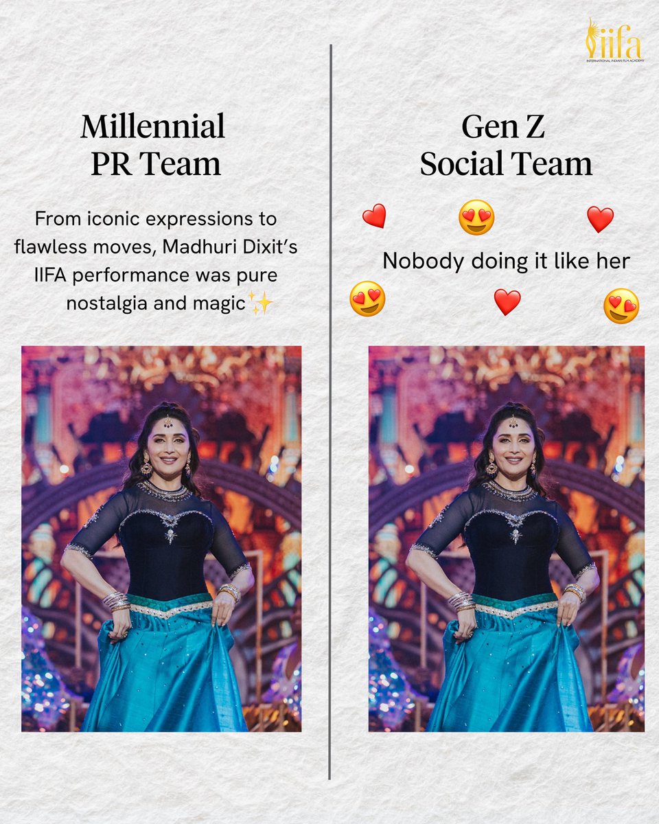 IIFA's tweet photo. Gen Z calls it a trend.
Millennials call it a memory.
IIFA calls it a legacy. ✨
#IIFA #Bollywood #GenZTrend #BollywoodStars https://t.co/H8mUixJThy