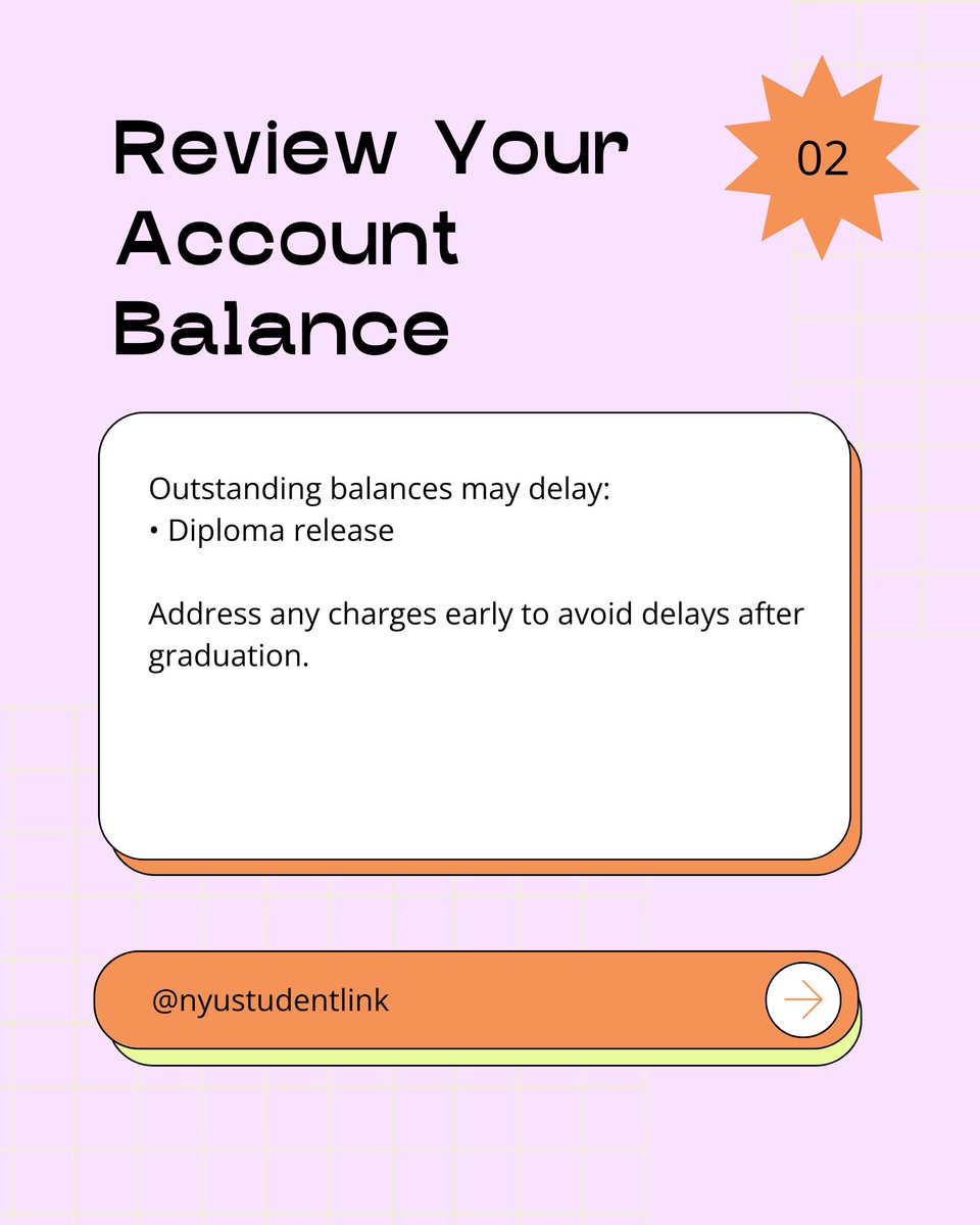NYUStudentLink's tweet photo. Graduating soon? Log into Albert to check for holds, outstanding balances, and completed requirements.
If you received federal student loans, don’t forget to complete exit counseling.
A quick review now can prevent delays later!
#SLCHasYourBack #NYU2026 https://t.co/4vC6Iqho89