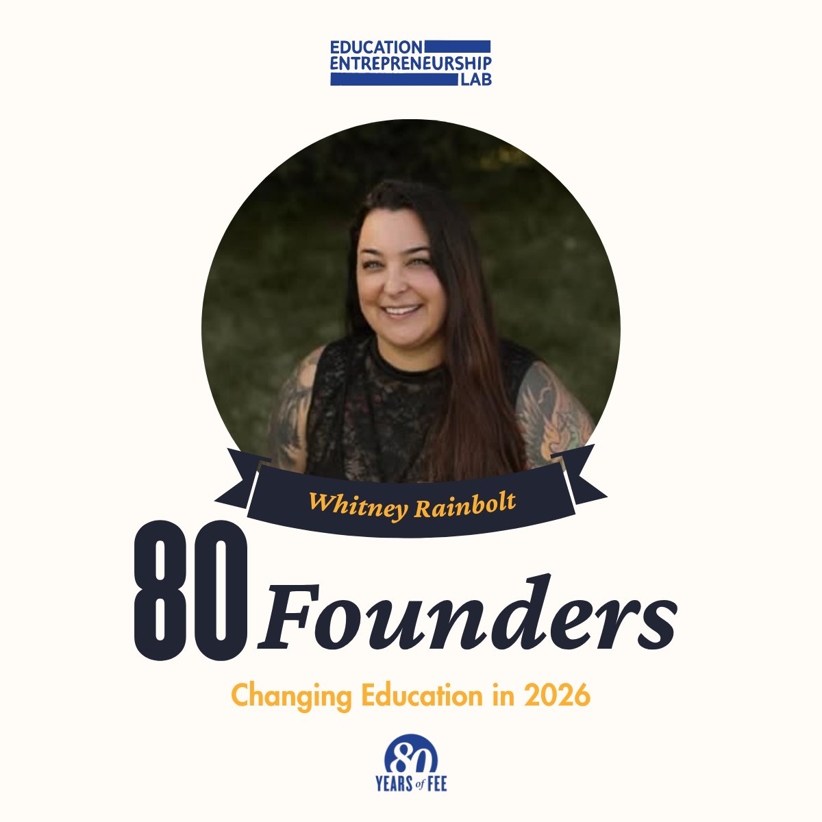 _edentrepreneur's tweet photo. In honor of FEE's 80th anniversary, we are highlighting 80 founders changing education in 2026. We are so excited to highlight the latest founder who made the list!

#edupreneur #microschool #80FoundersInED https://t.co/v6MSqrfBBK